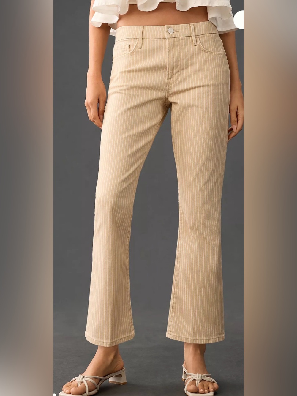 FRAME Le Crop Mini Boot Jeans Pinstripe Beige Tan Sand Size 32